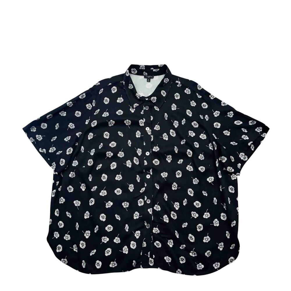 Talbots Fairy Grunge Twill Button Down Shirt 3X Black Floral Boho Whimsygoth